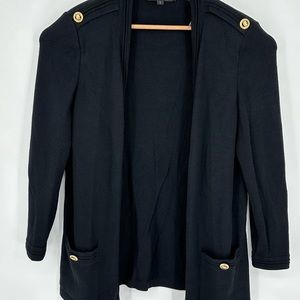 Vintage ST JOHN Basics Knit longline cardigan blazer Open Front Sz L Black U3